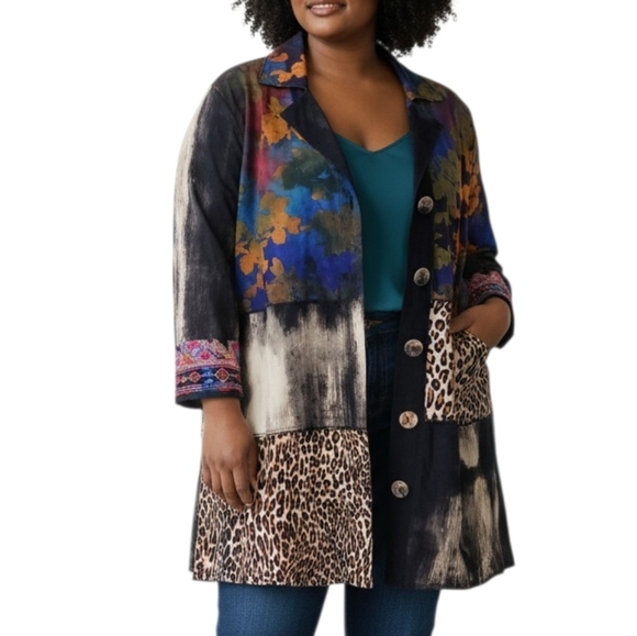 Calessa Tops - Calessa Multicolor Button-Down Women's Top. Size 2X.